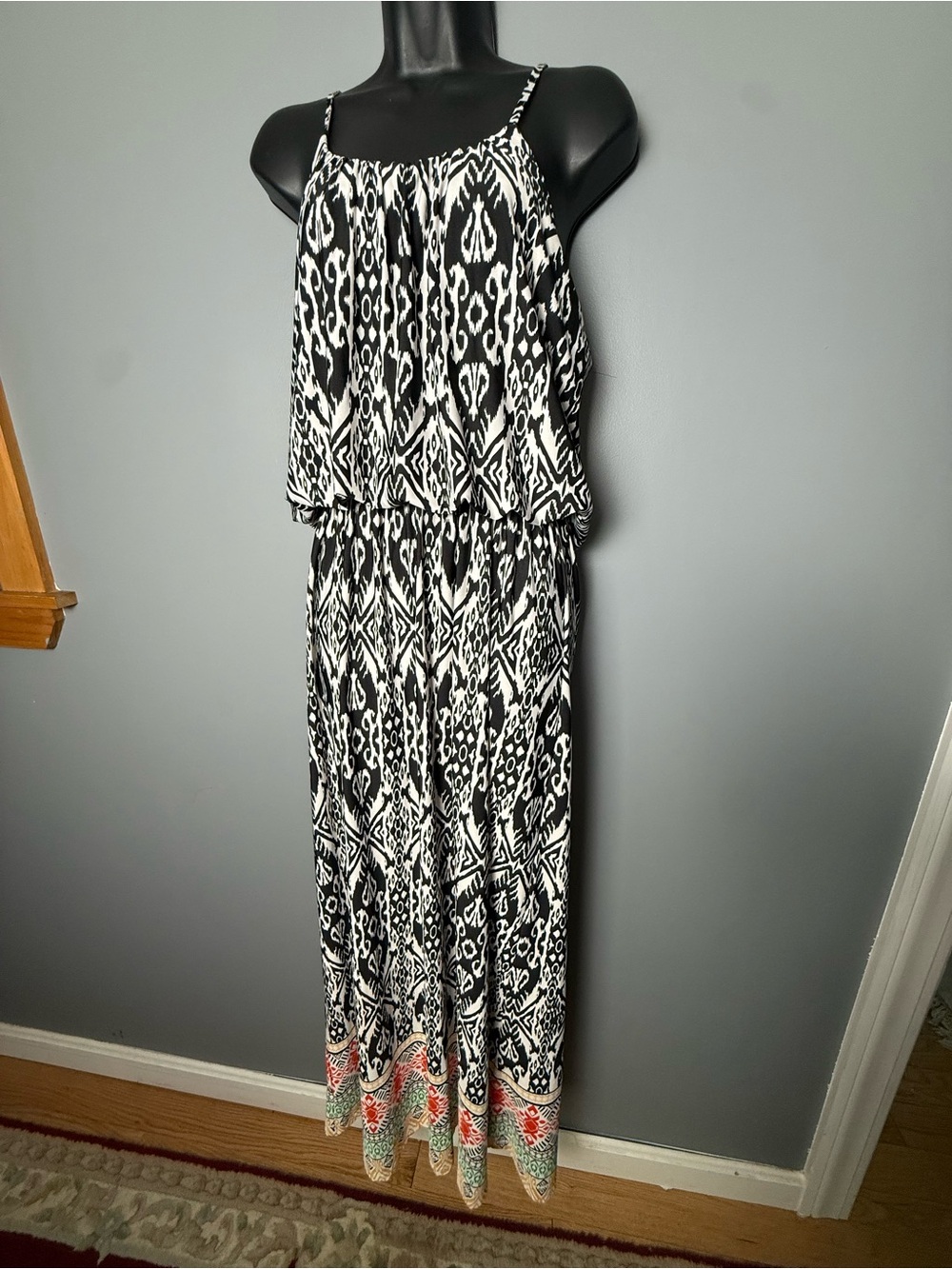 64 Sixty Five Black & White Printed Maxi Dress Womens Sz L